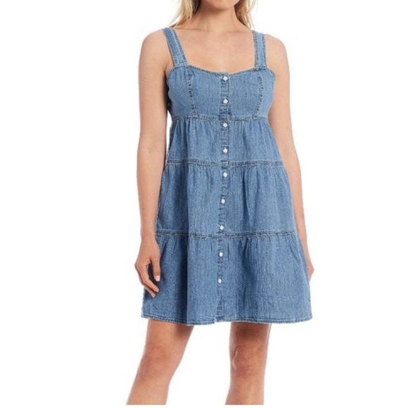 Levi’s Joni Cotton Tiered Chambray Denim Mini Dress - Picture 2 of 9